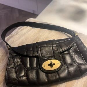Black Crocodile-Embossed Leather Bag